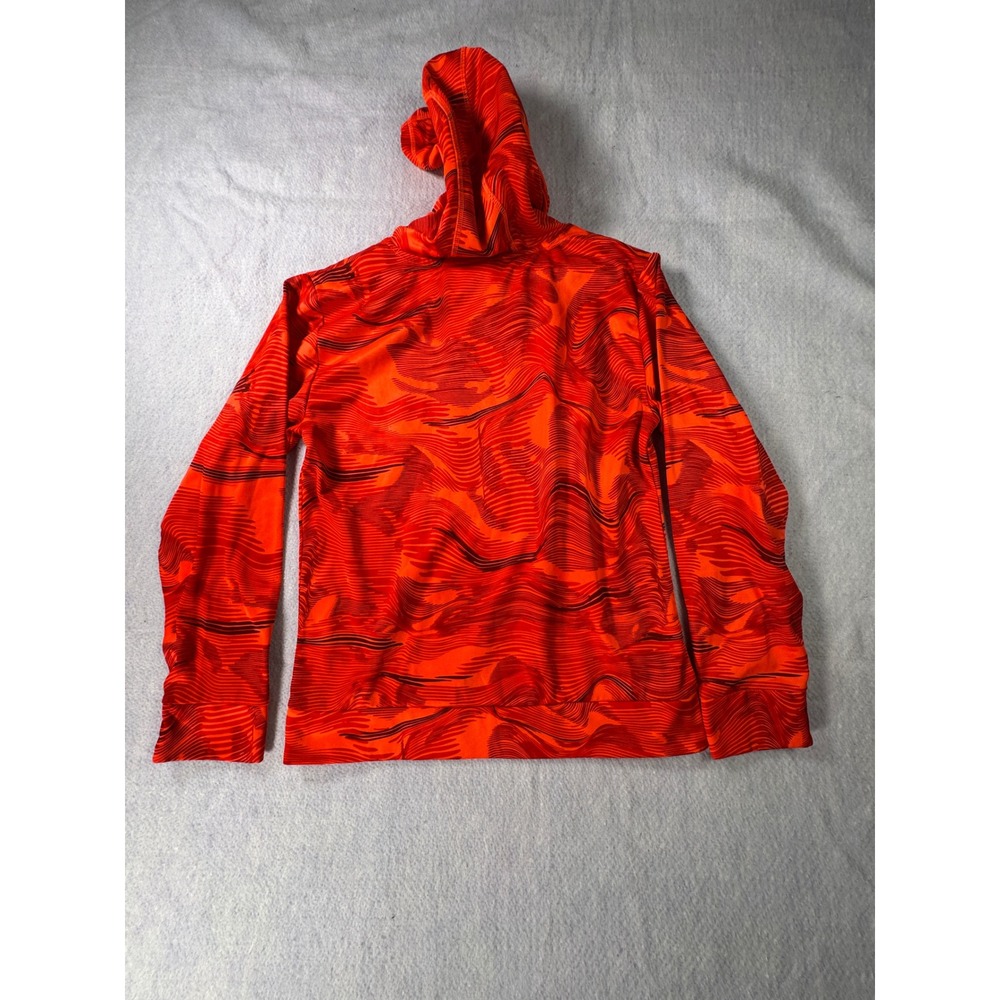 Adidas Boys Orange Red Wave Print Fleece Hoodie Sweatshirt L 14/16 Logo Pocket - Picture 3 of 5